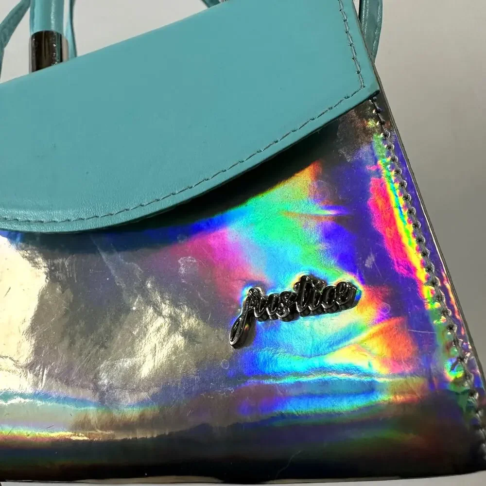 Justice Silver & Blue Iridescent Crossbody Purse / Handle Bag